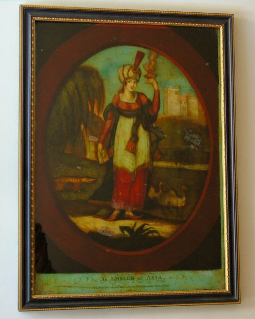 Regency Reverse Painting on Glass Early 19th Century an Emblem of Asia