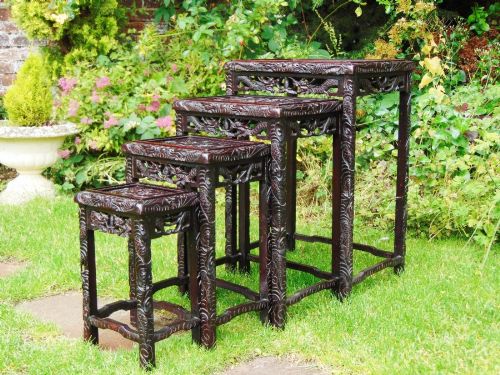 fig 2. Antique Chinese Carved Hardwood Nest of 4 Tables