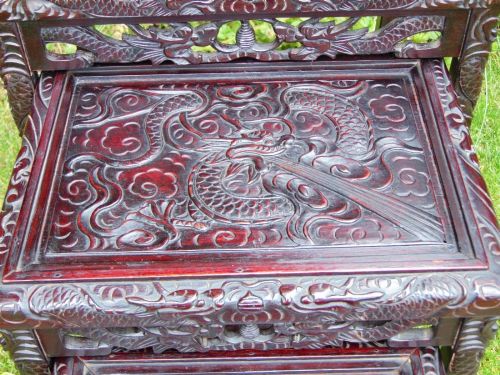 fig 3. Antique Chinese Carved Hardwood Nest of 4 Tables