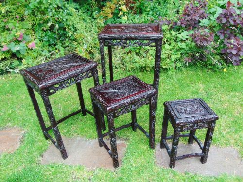 Antique Chinese Carved Hardwood Nest of 4 Tables