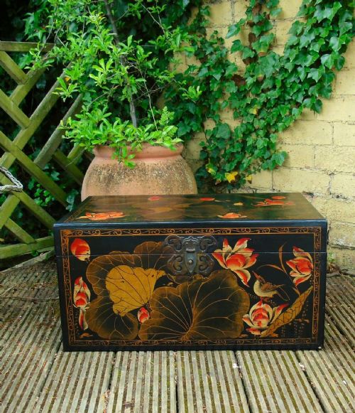 Pretty Japanese Lacquered Hand Painted Chest