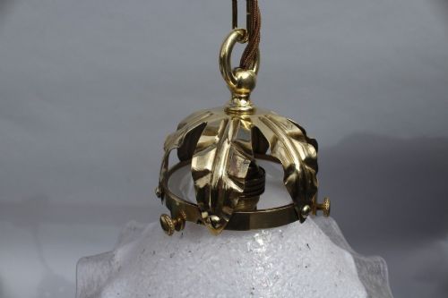 fig 1. Pair of Antique Brass Ceiling Lights With Crimped Milk Glass Shades