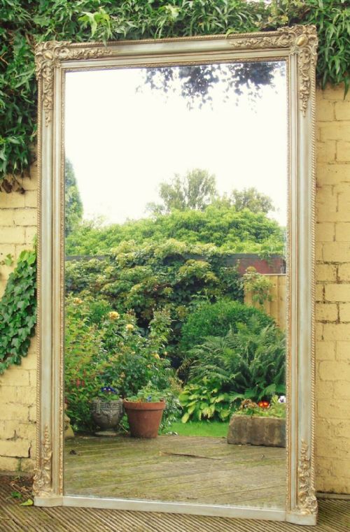 Very Large Antique Painted French Mirror Floor Standing
