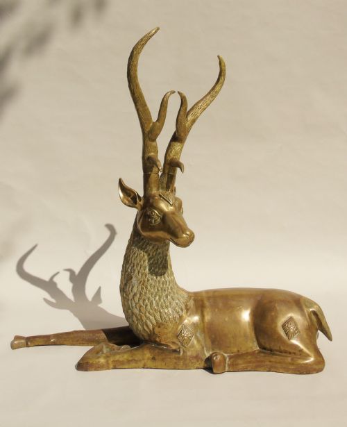 Very Large Antique Thai Gilt Bronze Deer