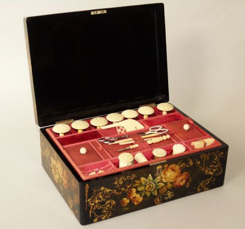 Beautiful Antique Hand Painted Sewing Box