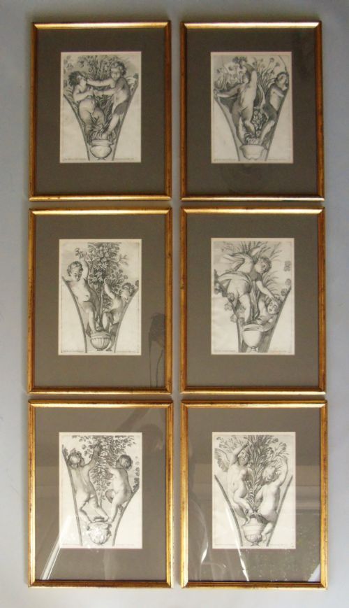 Set of Six Antique Engravings Cherubs After Petrus Antonius Cotta