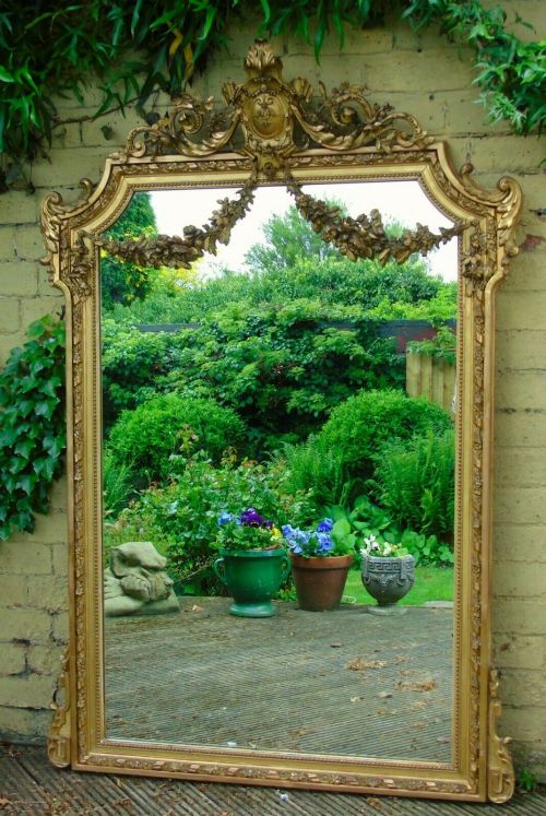 Beautiful Antique French Gilt Mirror with Floral Garlands