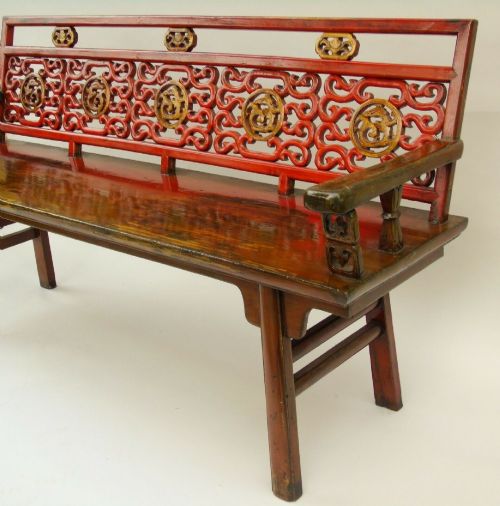 fig 1. Beautiful 19th Century Chinese Red Lacquer Bench