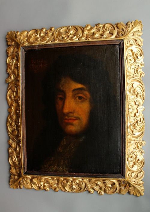 Oil on Canvas Charles II Florentine Giltwood Frame 17th Century