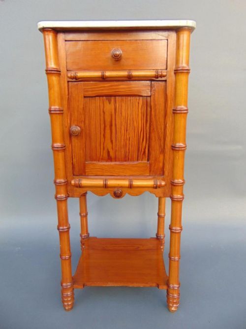 Charming Victorian Faux Bamboo Bedside Cabinet  Marble Top
