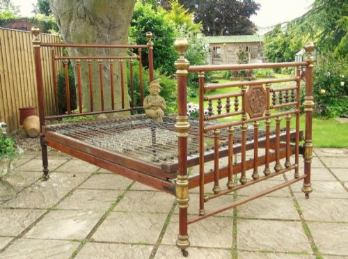 Victorian Brass & Walnut Double Bed