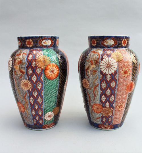 Good Pair of 19th Century Japanese Imari Fukagawa Vases