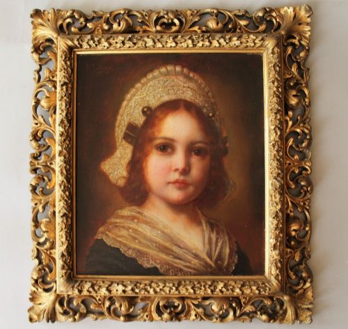 Beautiful Oil Painting Theodore Recknagel Girl in Bonnet