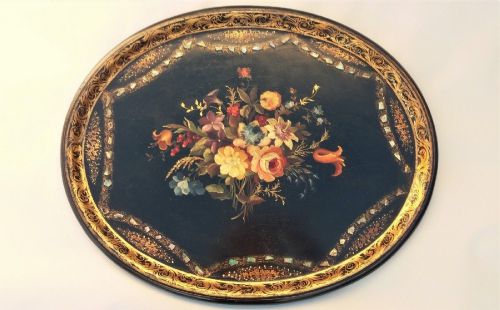fig 1. Rare Set of Three Mother of Pearl Papier Mache Trays