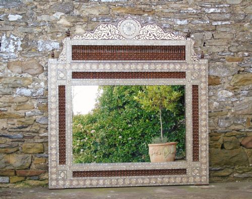 Stunning Antique Inlaid Damascus Mirror Mother of Pearl