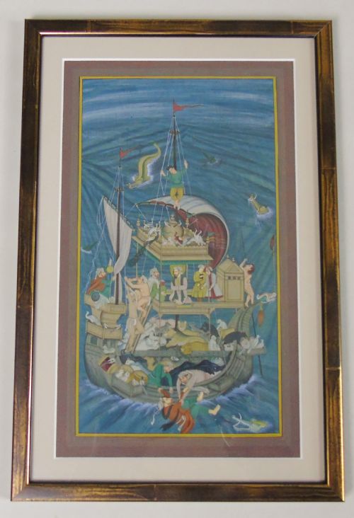 Antique Indian Gouache Painting Svayambhuva and His Ark