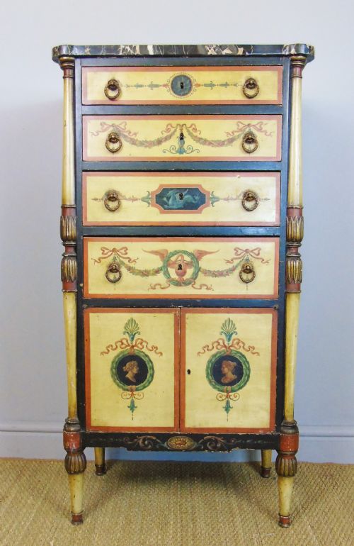 Antique Hand Painted Regency Marble Top Cabinet