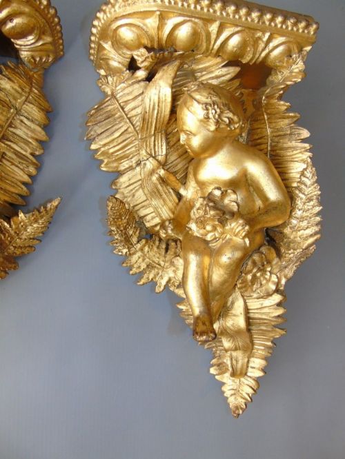 fig 1. Good Pair 18th Century Giltwood Cherub Corner Brackets