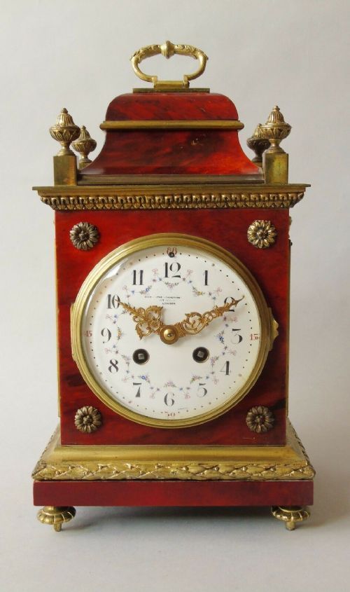 Red Tortoiseshell & Gilt Metal Striking Bracket Clock