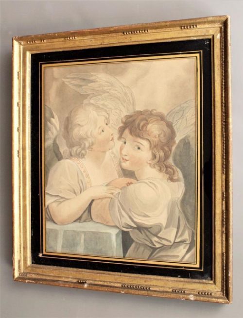 Antique Regency Period Watercolour Depicting Angels