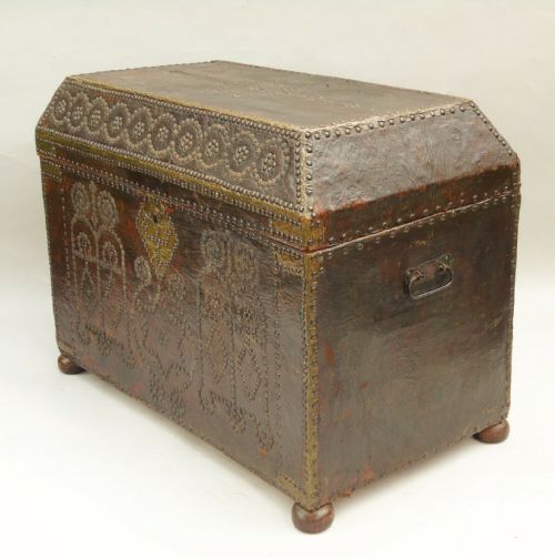fig 1. Stunning 19th Century French Studded Leather Chest