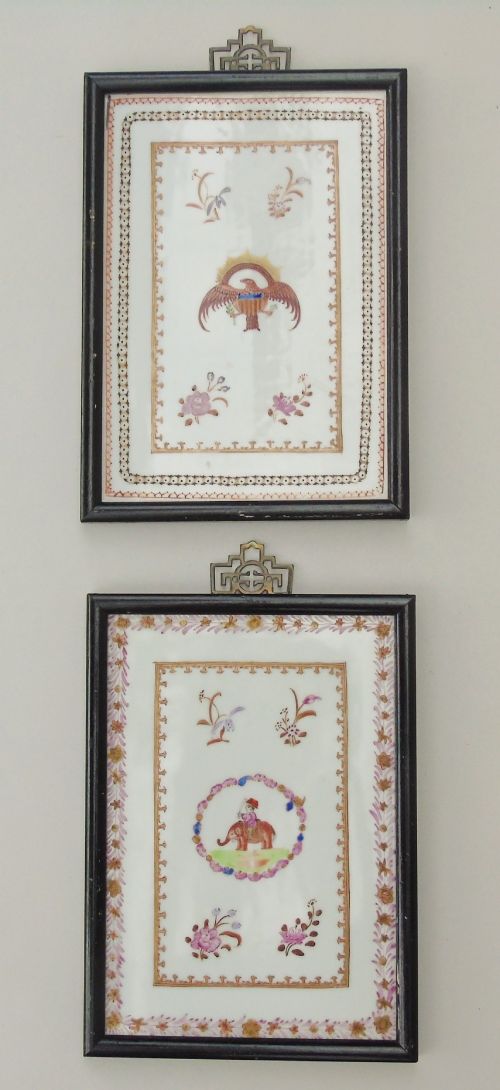 Pretty Pair of Antique Chinese Famille Rose Plaques