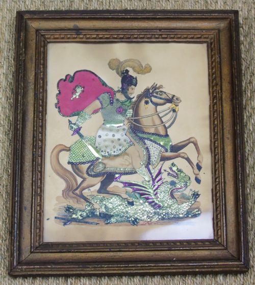 Antique Tinsel Picture St George and the Dragon