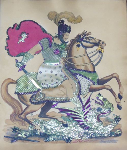 fig 1. Antique Tinsel Picture St George and the Dragon