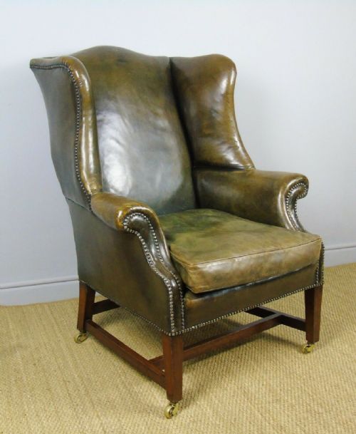 Good Regency Style Antique Leather Wing Back Armchair