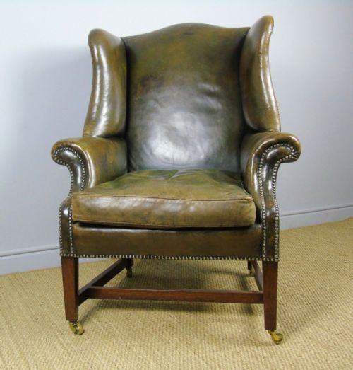 fig 1. Good Regency Style Antique Leather Wing Back Armchair