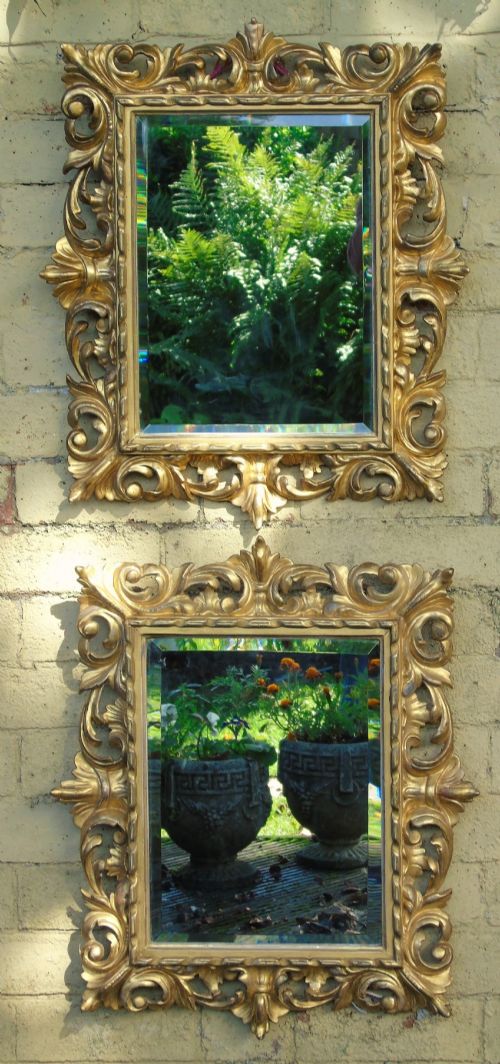Rare Pair of Antique Florentine Giltwood Wall Mirrors