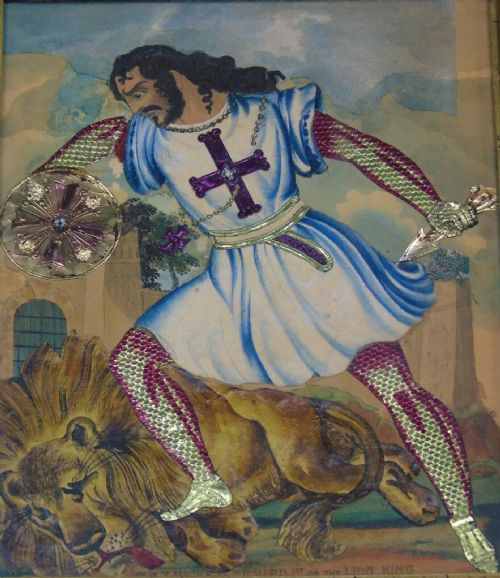 fig 1. Antique Tinsel Picture Mr Hicks as Richard I or Lion King