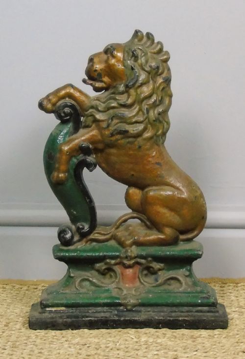 Antique Cast Iron Rampant Lion Doorstop Original Paint