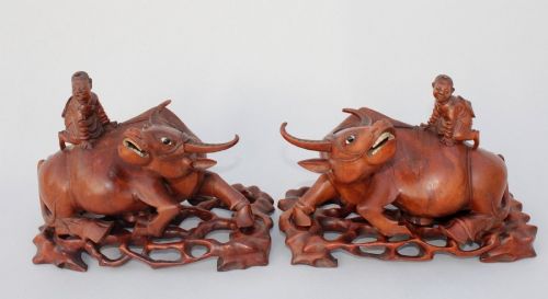 19th Century Chinese Carved Hardwood Water Buffalo
