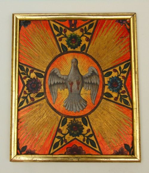 Arts & Crafts Pugin Style Painting on Leather Dove of Peace