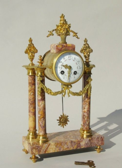 Antique French Marble & Gilt Bronze Mantle Clock
