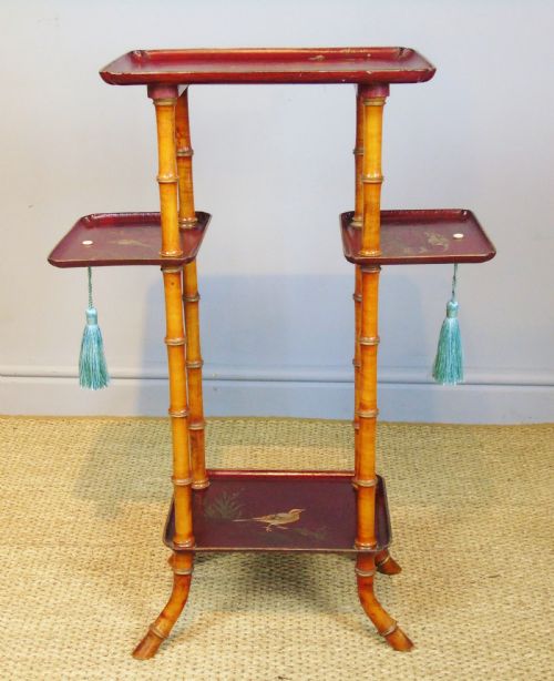 Antique French Lacquered & Faux Bamboo Table