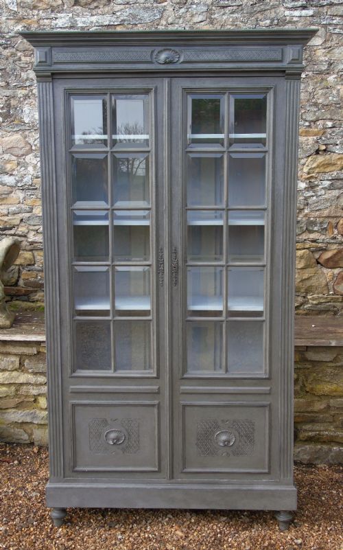 fig 1. Imposing 19th Century French Glazed & Painted Bookcase Cabinet