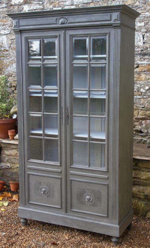 Imposing 19th Century French Glazed & Painted Bookcase Cabinet