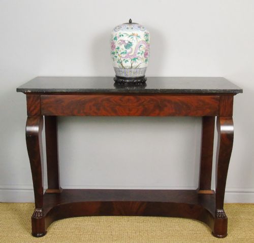 Elegant French Empire Mahogany & Marble Console Table