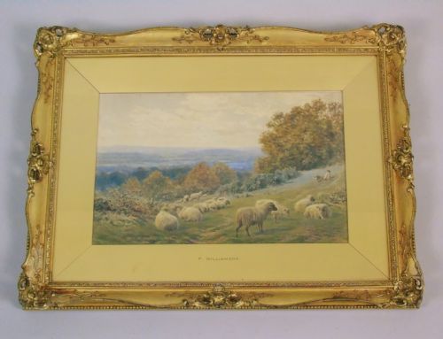 19th Century Watercolour Frederick Williamson Shepherd at Rest with His Flock