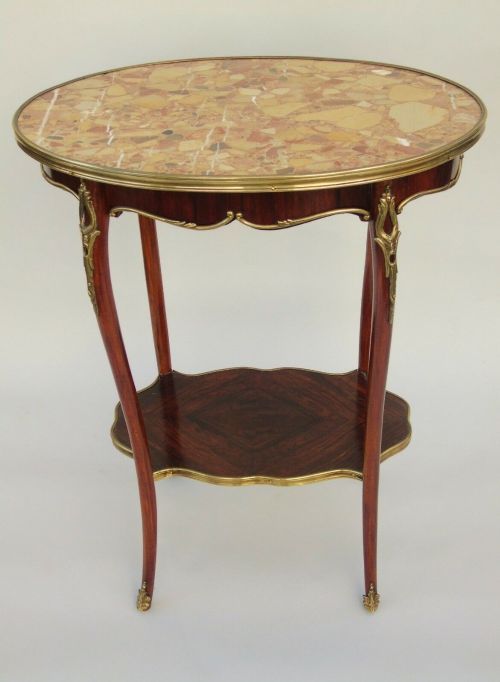 Elegant French Kingwood & Ormolu Table with Rouge Marble Top