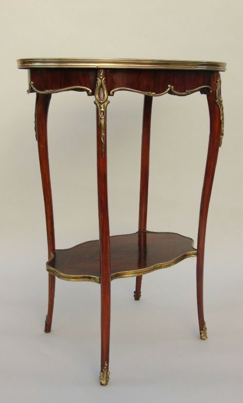 fig 1. Elegant French Kingwood & Ormolu Table With Rouge Marble Top