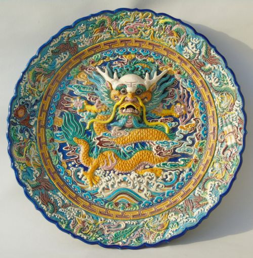 Fabulous Antique Chinese Earthenware Dragon Charger