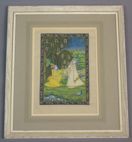 Antique Indian Painting on Silk Kangra School Krishna