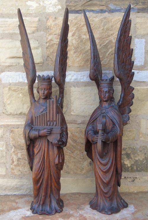 Good Pair of Carved Oak Angels 19th Century