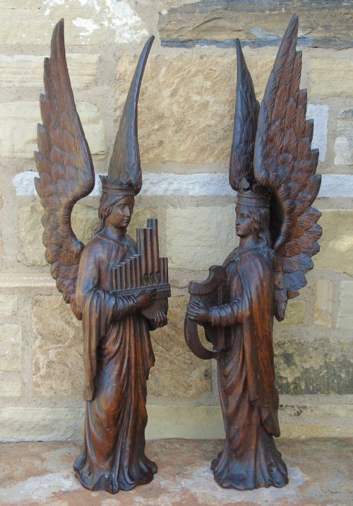 fig 1. Good Pair of Carved Oak Angels 19th Century