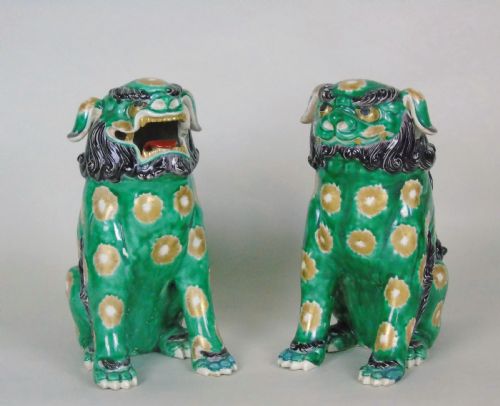 Superb Pair of 19th Century Japanese Porcelain Dogs of Fo Temple Guardians