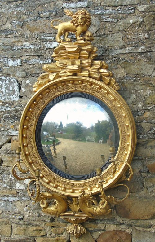Fine Regency Giltwood and Gesso Girandole Convex Mirror