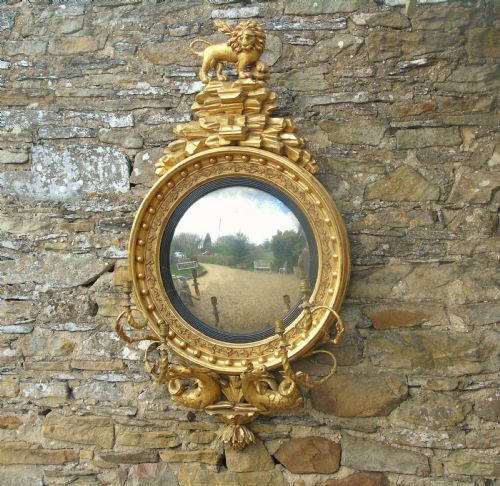 fig 1. Fine Regency Giltwood and Gesso Girandole Convex Mirror